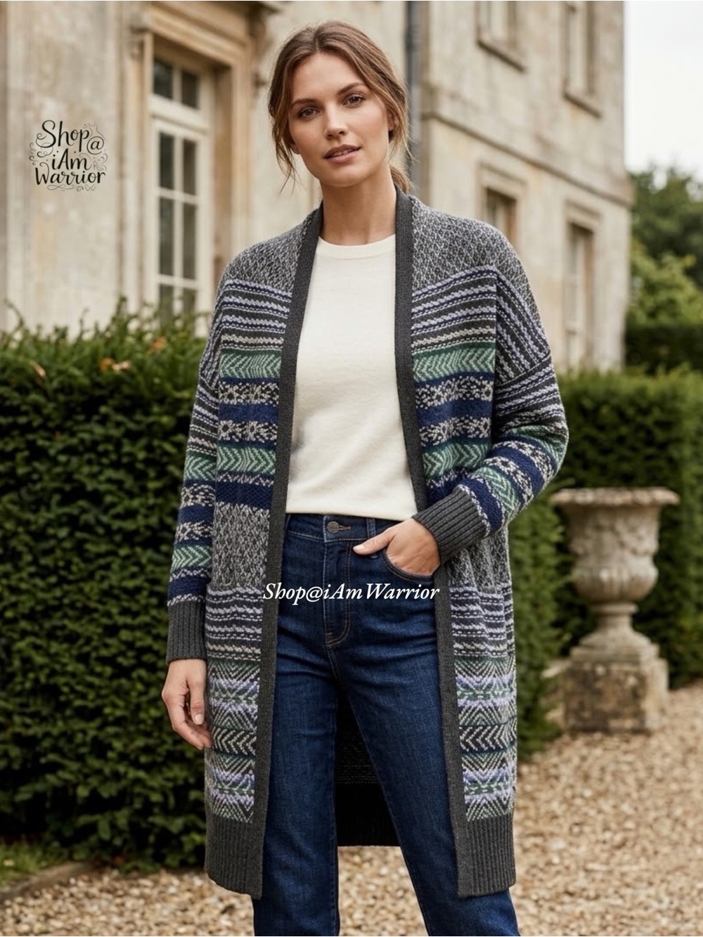 Fair Isle Geometric Wood Blend Long Duster Cardigan Sweater *shop@iamwarrior